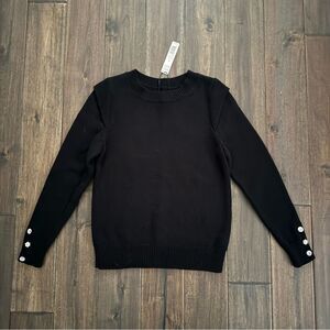 NIC+ZOE Black Onyx Rhinestone Beaded Sleeve Holiday Sweater S NWT